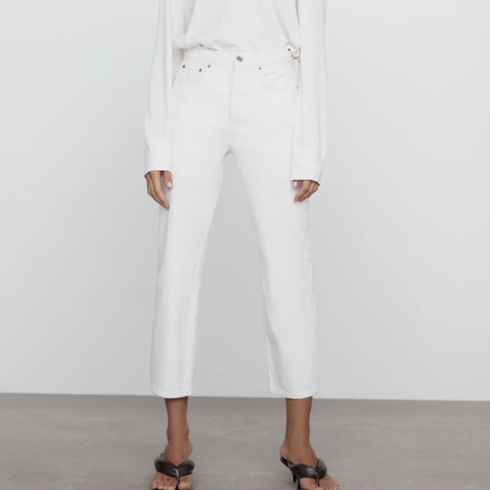 Zara The Bliss Straight White Button Fly Jeans Sz 4